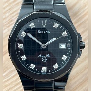 Bulova Marine Star Diamond Men’s Watch Black Dial, Case, Bracelet Date Window